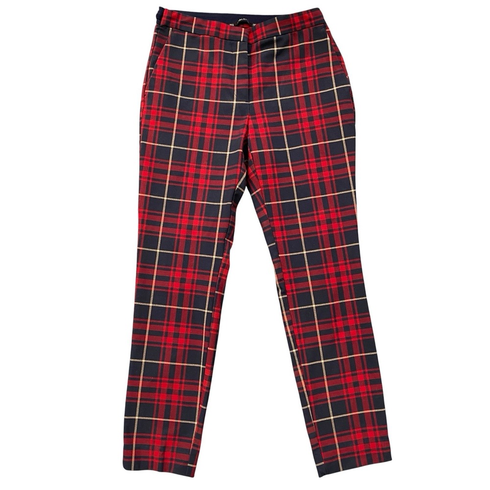 Zara Dress Pants Size M Tartan Plaid Mid Rise Skinny Trousers Preppy Academia